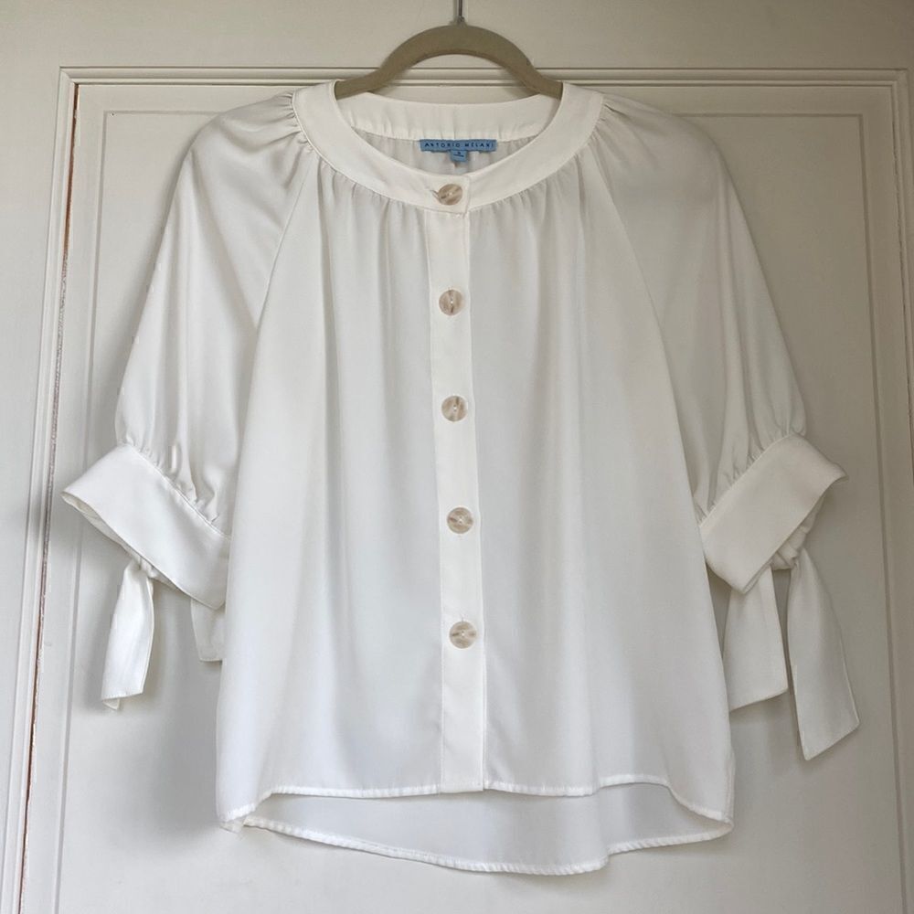 Like New Worn Once Blouse With Cuff Tie Detail By Antonio Melani